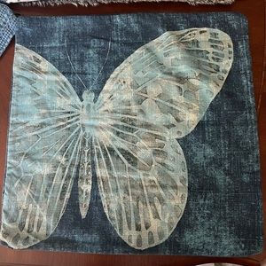 Pottery Barn blue and green butterfly print 20” x 20” pillow cover